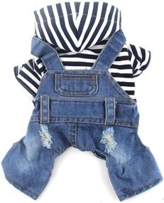 img 4 attached to 👕 Striped Pajamas Denim Outfits Blue Jeans Jumpsuits One-Piece Jacket Costumes Apparel Hooded Coats for Small and Medium Dogs - DOGGYZSTYLE Pet Dog Cat Hoodies