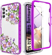 🌺 jxvm samsung galaxy a32 5g case clear floral with built-in screen protector | full body shockproof tpu slim rugged flower cover phone case for women & girls (2 items) – primula/purple logo