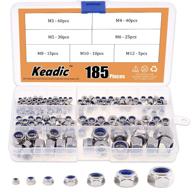 keadic 185pcs: stainless steel metric nylon insert lock nut assortment kit - 7 sizes: m3 m4 m5 m6 m8 m10 m12 logo