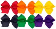 🎀 weestay clip - girls' medium bow 6 pc set solid grosgrain variety pack in red, orange, yellow, navy, green, purple - one size logo