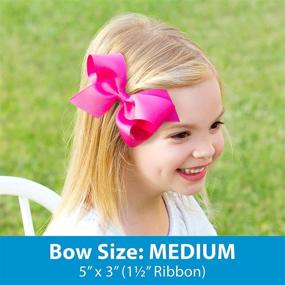 img 1 attached to 🎀 WeeStay Clip - Girls' Medium Bow 6 pc Set Solid Grosgrain Variety Pack in Red, Orange, Yellow, Navy, Green, Purple - One Size