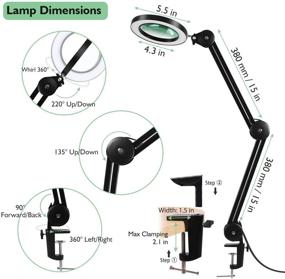 img 1 attached to Lancosc LED Lighted Magnifier Desk Lamp with Stand, 5X Glass Lens, Stepless Dimmable 3 Color Modes, Adjustable Swivel Arm, Clamp for Repair Crafts Reading Sewing, Black