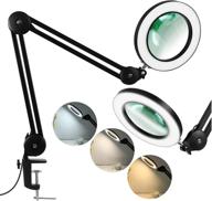 lancosc led lighted magnifier desk lamp with stand, 5x glass lens, stepless dimmable 3 color modes, adjustable swivel arm, clamp for repair crafts reading sewing, black логотип