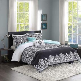img 3 attached to 🛏️ Introducing the Leona Black/Aqua 4 Piece Intelligent Design Cozy Comforter Set - Modern Casual Damask Design with Matching Sham & Decorative Pillow, Ideal for All Seasons, Twin/Twin XL Size