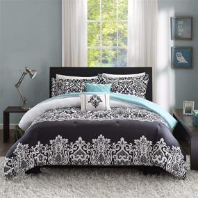 img 4 attached to 🛏️ Introducing the Leona Black/Aqua 4 Piece Intelligent Design Cozy Comforter Set - Modern Casual Damask Design with Matching Sham & Decorative Pillow, Ideal for All Seasons, Twin/Twin XL Size