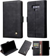 black leather wallet case for samsung galaxy note 9 - premium flip cover with id card holder and magnetic closure logo