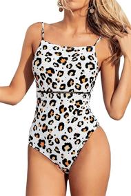 img 4 attached to 👙 Leopard Print Square Neck One Piece Swimsuit- stylish CUPSHE women's low back swimwear