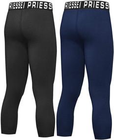 img 3 attached to 👖 PRIESSEI Boys Compression Leggings, Youth Basketball Tights, Quick-Dry Athletic Baselayer, 3/4 Baseball Pants