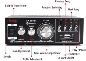 img 2 attached to 🎶 Facmogu AK-698BT Bluetooth Audio Power Amplifier: 250W+250W, USB/SD Card, FM Radio - Home Theater, Karaoke, Hi-Fi Car Stereo Amp