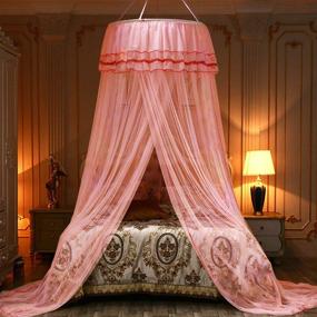 img 2 attached to 👑 Jolitac Bed Canopy Lace Mosquito Net for Girls Beds, Princess Play Tent Mesh Canopies Large Lace Dome Curtain Drapes Home & Travel (Pink)