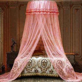 img 4 attached to 👑 Jolitac Bed Canopy Lace Mosquito Net for Girls Beds, Princess Play Tent Mesh Canopies Large Lace Dome Curtain Drapes Home & Travel (Pink)