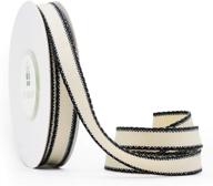 ct craft llc cotton stripes edge ribbon for home decor and gift wrapping - 10mm x 10 yards x 1 roll - natural with black logo