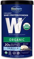 usda organic biochem 100% whey protein powder - vanilla flavor - 12.7oz - high digestibility - pre- & post-workout - 20g protein serving - ideal for smoothies - refreshing taste logo