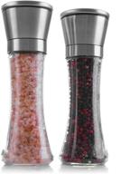 🧂 jqworkland stainless steel salt and pepper grinder set of 2 - brushed stainless steel salt pepper mill, 8 oz glass tall body, 5-level adjustable ceramic rotor - salt and pepper shakers logo