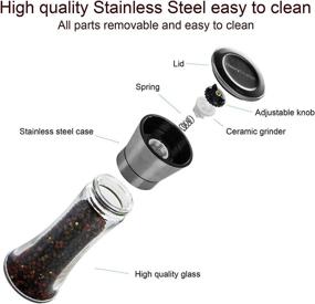 img 1 attached to 🧂 JQWORKLAND Stainless Steel Salt and Pepper Grinder Set of 2 - Brushed Stainless Steel Salt Pepper Mill, 8 Oz Glass Tall Body, 5-Level Adjustable Ceramic Rotor - Salt and Pepper Shakers