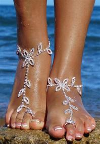 img 2 attached to Women's Foot Chain Barefoot Sandals for Beach Wedding - Anklet with Rhinestone Toe Ring - Set of 2 Pieces