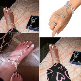 img 1 attached to Women's Foot Chain Barefoot Sandals for Beach Wedding - Anklet with Rhinestone Toe Ring - Set of 2 Pieces
