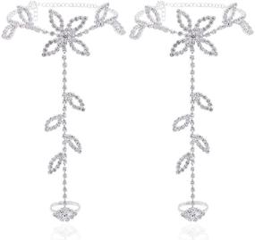 img 4 attached to Women's Foot Chain Barefoot Sandals for Beach Wedding - Anklet with Rhinestone Toe Ring - Set of 2 Pieces
