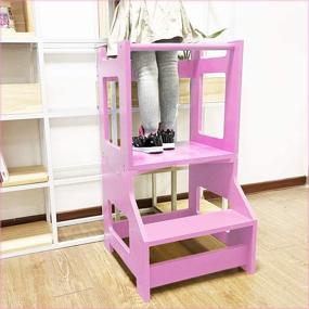 img 3 attached to 🍽️ MOAMUN Kitchen Step Stool for Toddlers in Pink: 2-in-1 Learning Table and Chair Set with Handle - Ideal Helper Tower for Kitchen and Bathroom