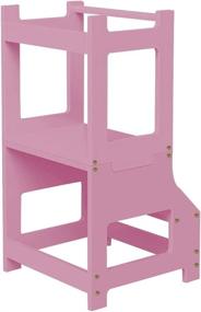 img 2 attached to 🍽️ MOAMUN Kitchen Step Stool for Toddlers in Pink: 2-in-1 Learning Table and Chair Set with Handle - Ideal Helper Tower for Kitchen and Bathroom
