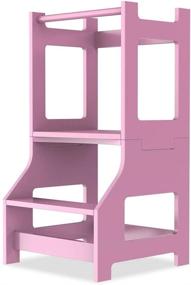 img 4 attached to 🍽️ MOAMUN Kitchen Step Stool for Toddlers in Pink: 2-in-1 Learning Table and Chair Set with Handle - Ideal Helper Tower for Kitchen and Bathroom