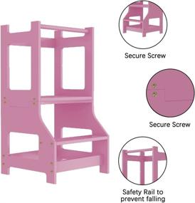 img 1 attached to 🍽️ MOAMUN Kitchen Step Stool for Toddlers in Pink: 2-in-1 Learning Table and Chair Set with Handle - Ideal Helper Tower for Kitchen and Bathroom