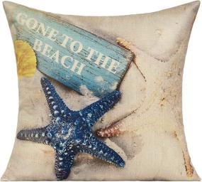 img 2 attached to 🌞 All Smiles Outdoor Summer Throw Pillow Covers: 18x18 Sunbrella Ocean Themed Coastal Beach Starfish Accent Pillows for Patio Furniture, Daybed Couch, Sofa - Set of 4