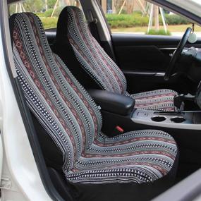 img 3 attached to 🌈 Copap Black Stripe Front Seat Cover - Vibrant Baja Blanket Bucket Seat Cover Set of 4 - Universal Saddle Blanket with Seat-Belt Pad Protectors for Car, SUV &amp; Truck (2 seat Covers + 2 seat Belt Covers)