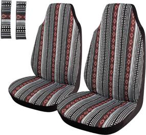 img 4 attached to 🌈 Copap Black Stripe Front Seat Cover - Vibrant Baja Blanket Bucket Seat Cover Set of 4 - Universal Saddle Blanket with Seat-Belt Pad Protectors for Car, SUV &amp; Truck (2 seat Covers + 2 seat Belt Covers)