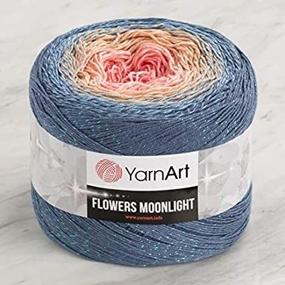 img 2 attached to 🧶 Пряжа YarnArt Flowers Moonlight Glitter из хлопка - Мягкий радужный крючок - Металлический люрекс - Ручная вязка блестящие серебряные пирожки - Многоколоровый хлопок - Вес 9,17 унций - Длина 1093 ярда - Пряжа для спорта 3262