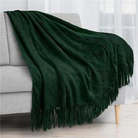 img 3 attached to 🍃 PAVILIA Knitted Throw Blanket with Fringe - Emerald Green Dark Forest, Decorative Tassel Boho Farmhouse Decor for Couch, Bed, Sofa, Fall Outdoor - Woven Textured Afghan, Soft, Lightweight, Cozy Acrylic - 50x60