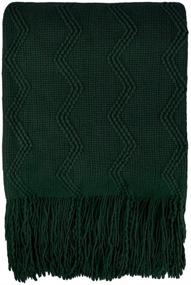img 2 attached to 🍃 PAVILIA Knitted Throw Blanket with Fringe - Emerald Green Dark Forest, Decorative Tassel Boho Farmhouse Decor for Couch, Bed, Sofa, Fall Outdoor - Woven Textured Afghan, Soft, Lightweight, Cozy Acrylic - 50x60