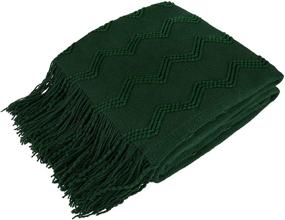 img 4 attached to 🍃 PAVILIA Knitted Throw Blanket with Fringe - Emerald Green Dark Forest, Decorative Tassel Boho Farmhouse Decor for Couch, Bed, Sofa, Fall Outdoor - Woven Textured Afghan, Soft, Lightweight, Cozy Acrylic - 50x60