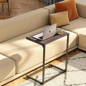 img 3 attached to Gray Oak C-Shaped Snack Side Table for Sofa Couch and Bed, 26 Inch Tall, Ideal for Laptop Work from Home - WLIVE