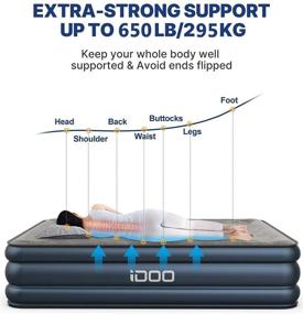 img 2 attached to Впечатляющий надувной матрас iDOO размера Queen: быстрая самонасоска/самонадув, комфортная надувная кровать для дома, кемпинга и путешествий - 80x60x18 дюймов, максимальный вес 650 фунтов.