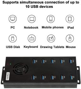 img 1 attached to 🔌 Sipolar 10 Port USB 3.0 Hub - High-Speed USB Splitter with 2.1A Charging for 10 Mobile/iPad - USB 3 Hubs with 12V 10A Power Adapter, Cooling Fan, Mounting Brackets, LED Indication, Metal Casing