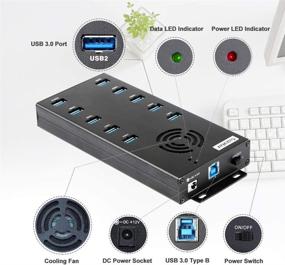 img 3 attached to 🔌 Sipolar 10 Port USB 3.0 Hub - High-Speed USB Splitter with 2.1A Charging for 10 Mobile/iPad - USB 3 Hubs with 12V 10A Power Adapter, Cooling Fan, Mounting Brackets, LED Indication, Metal Casing