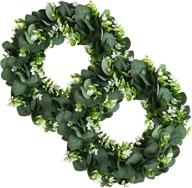 🌿 ruisita 2 pack artificial eucalyptus wreath: elegant green leave wreath for door, wall, window, porch & more - perfect farmhouse, patio, garden decoration for festivals, celebrations & parties - 12 inch size included логотип