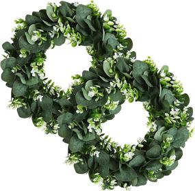 img 4 attached to 🌿 Ruisita 2 Pack Artificial Eucalyptus Wreath: Elegant Green Leave Wreath for Door, Wall, Window, Porch & More - Perfect Farmhouse, Patio, Garden Decoration for Festivals, Celebrations & Parties - 12 Inch Size Included