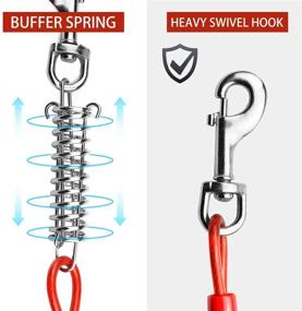 img 3 attached to Premium 50ft Dog Tie-Out Cable with Shock Absorbing Spring, Metal Swivel Hooks | Ideal for Camping, Park, Yard, and Garden | Heavy-Duty Training Leash for Medium to Large Dogs (Red) | Supports up to 250lbs