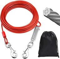 premium 50ft dog tie-out cable with shock absorbing spring, metal swivel hooks | ideal for camping, park, yard, and garden | heavy-duty training leash for medium to large dogs (red) | supports up to 250lbs logo