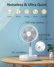 img 3 attached to Portable Standing Fan with USB - Annofy Desk Floor Fan Remote Control, 10800mAh 🌀 Rechargeable, 4 Speeds, Quiet, Telescopic Folding Table Fan for Outdoor, Home, Kitchen, Office, Bedroom, Travel