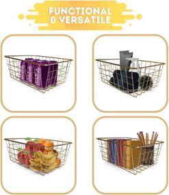 img 3 attached to 🧺 Gold Wire Basket Set - 2 Pack of Vlish 2 Wire Baskets for Storage, Decor, Crafts, Kitchen Organizing - Perfect for Closets, Cabinets, Pantries, Tables, Countertops, and Office Storage