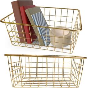 img 4 attached to 🧺 Gold Wire Basket Set - 2 Pack of Vlish 2 Wire Baskets for Storage, Decor, Crafts, Kitchen Organizing - Perfect for Closets, Cabinets, Pantries, Tables, Countertops, and Office Storage