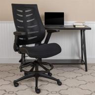 🪑 enhanced ergonomic drafting chair: flash furniture high back black mesh spine-back with adjustable foot ring and flip-up arms logo