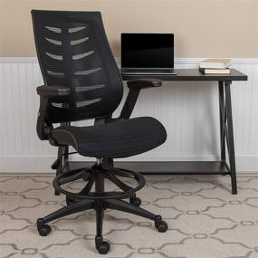 img 4 attached to 🪑 Enhanced Ergonomic Drafting Chair: Flash Furniture High Back Black Mesh Spine-Back with Adjustable Foot Ring and Flip-Up Arms