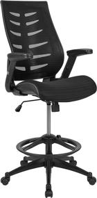 img 3 attached to 🪑 Enhanced Ergonomic Drafting Chair: Flash Furniture High Back Black Mesh Spine-Back with Adjustable Foot Ring and Flip-Up Arms