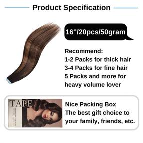 img 1 attached to AMABAOBAO Tape in Hair Extensions: Remy Human Hair, 16 inches, 50g 20pcs, Natural Black 🎀 Mixed Chestnut Brown #1b/6/1b - Straight Seamless Skin Weft Tape Hair Extensions with 12 Replacement Tape Pieces