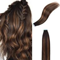 amabaobao tape in hair extensions: remy human hair, 16 inches, 50g 20pcs, natural black 🎀 mixed chestnut brown #1b/6/1b - straight seamless skin weft tape hair extensions with 12 replacement tape pieces logo