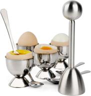 egg cracker topper set: crack, separate, and enjoy soft and hard boiled eggs effortlessly with 4 spoons, 4 cups, 1 shell remover, and top cutter - stainless steel breakfast kitchen tool logo